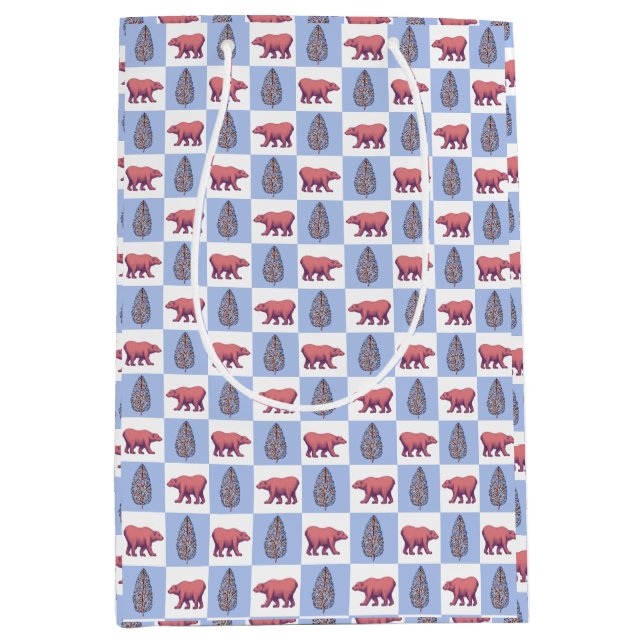 Sacola Para Presentes Média Bloquear Ursos Tópicos de Impressão e Polares (Frente)