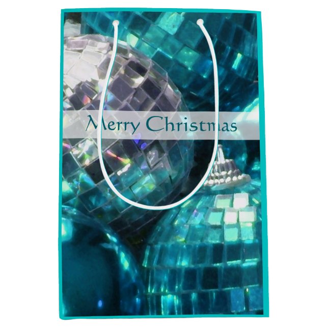 Sacola Para Presentes Média Blue Baubles - Saco de presente de Natal feliz (Frente)