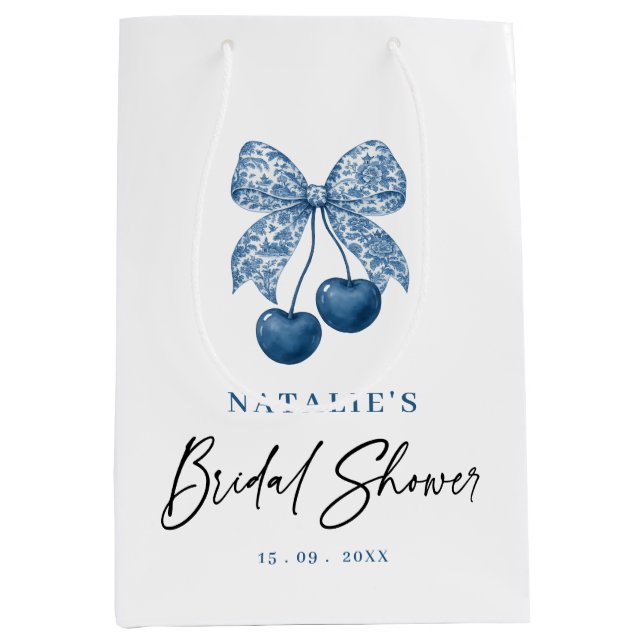 Sacola Para Presentes Média Blue Bow Something Blue Bridal Shower Favor Bags (Frente)