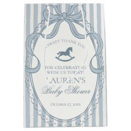 Sacola Para Presentes Média Blue Coquette Bow Rocking Horse Baby Shower Favors