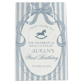 Sacola Para Presentes Média Blue Coquette Bow Rocking Horse Birthday Favors