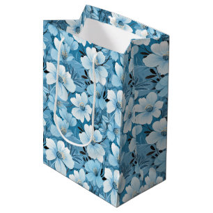 Sacola Para Presentes Média Blue Floral Gift Bag