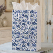 Blue French Toile Countryside Rose Branch Pattern 