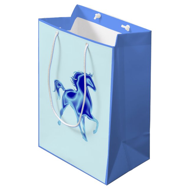 Sacola Para Presentes Média Blue Gift Bag com Cavalo - Personalizável (Frente inclinada)