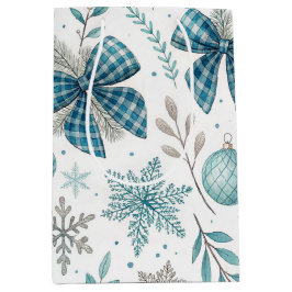 SACOLA PARA PRESENTES MÉDIA BLUE & GRAY CHRISTMAS BALLS & BOWS