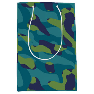 Sacola Para Presentes Média Blue Green and Teal Camo Abstract