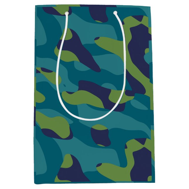 Sacola Para Presentes Média Blue Green and Teal Camo Abstract (Frente)