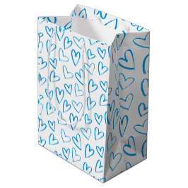Sacola Para Presentes Média Blue Heart Pattern Medium Gift Bag