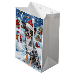 Sacola Para Presentes Média Blue Heeler Dog Winter Wonderland Natal Joy