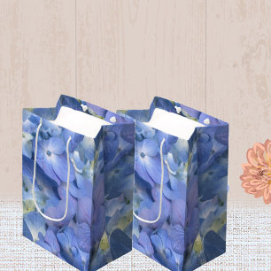 Sacola Para Presentes Média Blue Hydrangeas Blooms