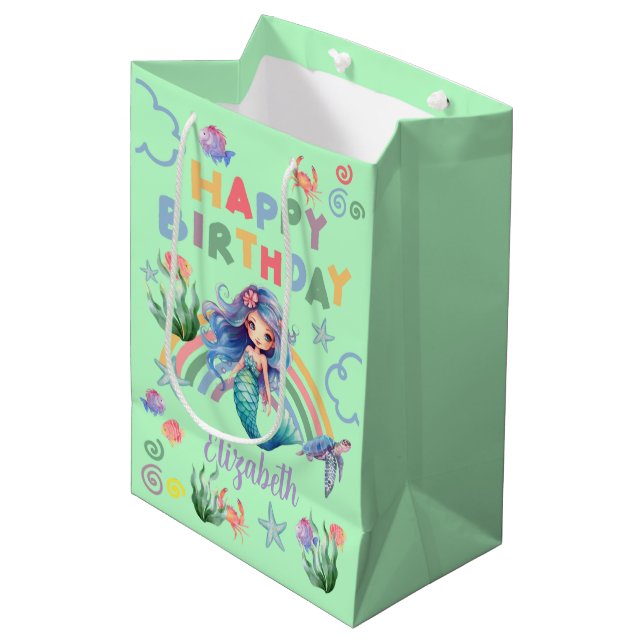 Sacola Para Presentes Média Blue Mermaid Gift Bag in Green (Frente inclinada)