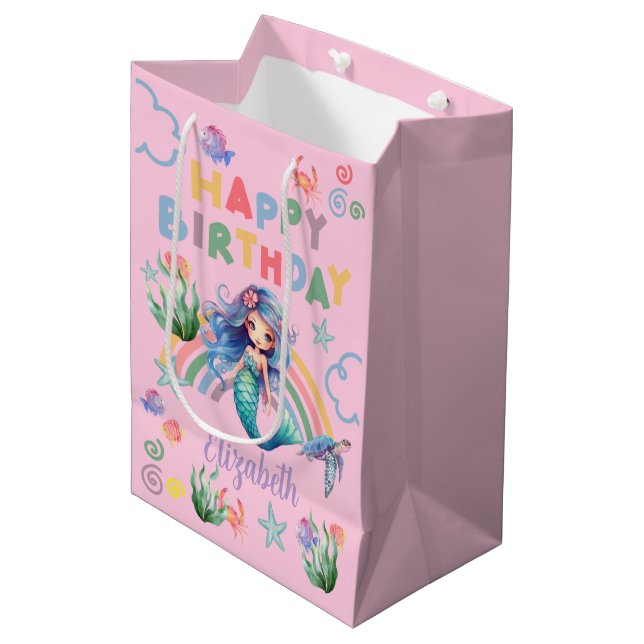 Sacola Para Presentes Média Blue Mermaid Gift Bag in Pink (Frente inclinada)
