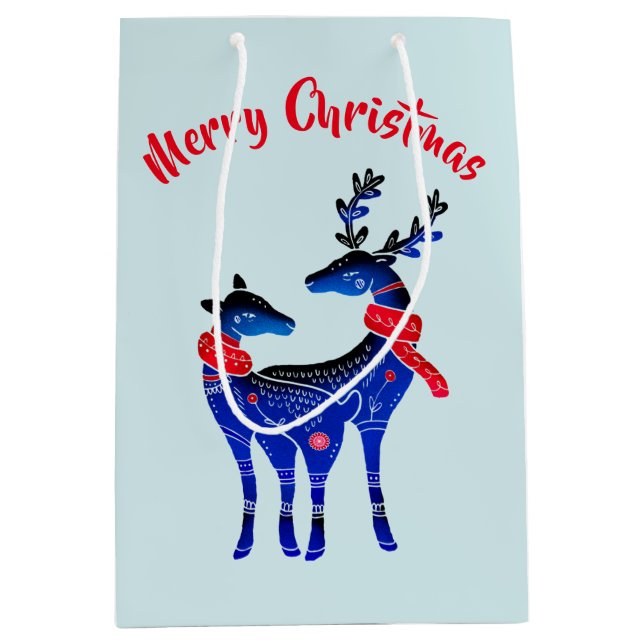 Sacola Para Presentes Média Blue Nordic Christmas Reindepaer (Frente)