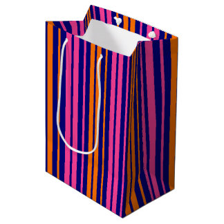 Sacola Para Presentes Média Blue Orange Pink Vertical Stripes Design