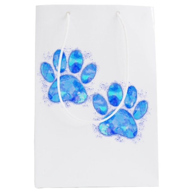 Sacola Para Presentes Média Blue Puppy Paw Imprime Watercolor (Frente)