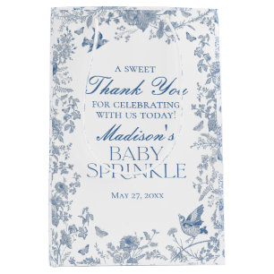 Sacola Para Presentes Média Blue Toile De Jouy Baby Sprinkle Favores