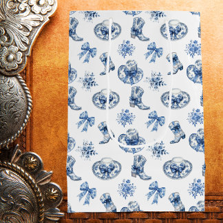 Sacola Para Presentes Média Blue White Cowgirl Boots Arcos Toile Chinoiserie