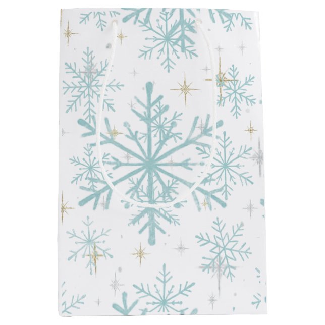 Sacola Para Presentes Média Blue & White Snowflake Sparkle Gift Bag – Frosty  (Frente)