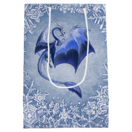 Sacola Para Presentes Média Blue Winter Dragon Fantasy Art