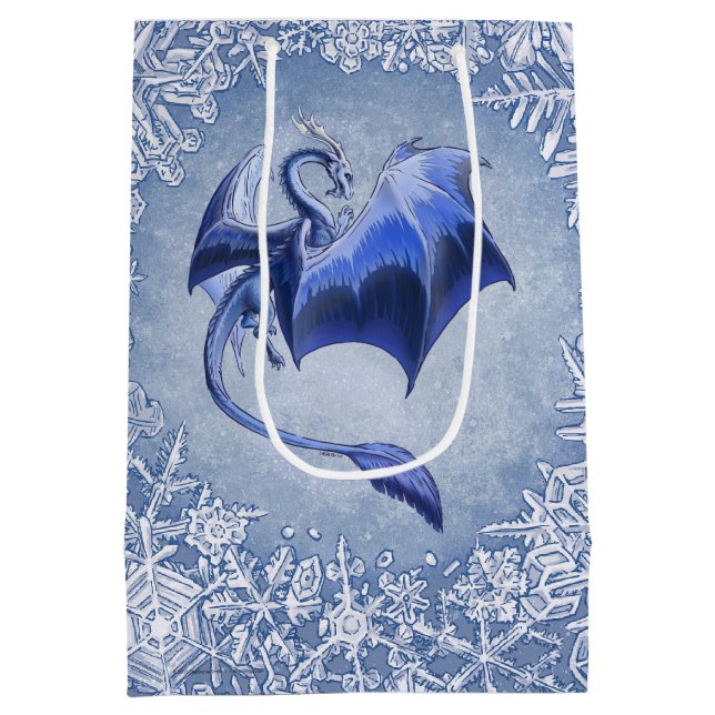 Sacola Para Presentes Média Blue Winter Dragon Fantasy Art (Verso)