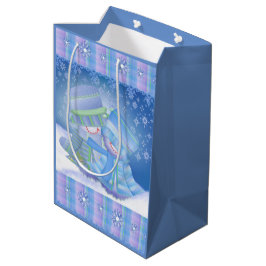 Sacola Para Presentes Média Blues de inverno de Natal giro