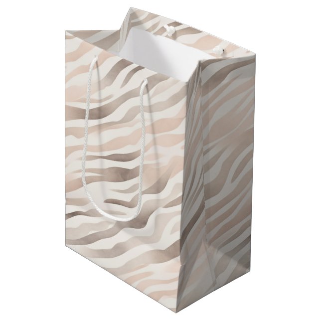 Sacola Para Presentes Média Blush Pink Cream Zebra Animal Birthday (Frente inclinada)