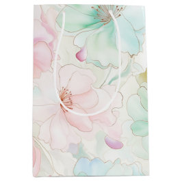 Sacola Para Presentes Média Blush Pink Mint Flowers Birthday