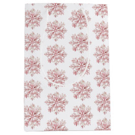 Sacola Para Presentes Média Blush Pink White Snowflakes Christmas
