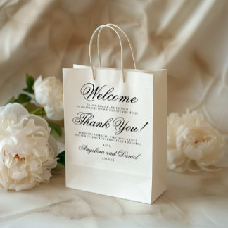 Sacola Para Presentes Média Boas-vindas de Casamento Minimalista Elegante