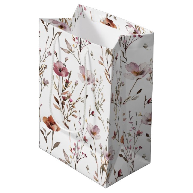 Sacola Para Presentes Média Boêmia de flor selvagem Elegante (Frente inclinada)