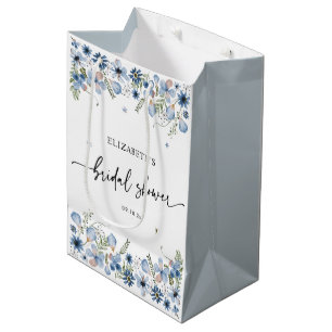 Sacola Para Presentes Média Boho Azul Florais Chá de panela Saco médio para pr
