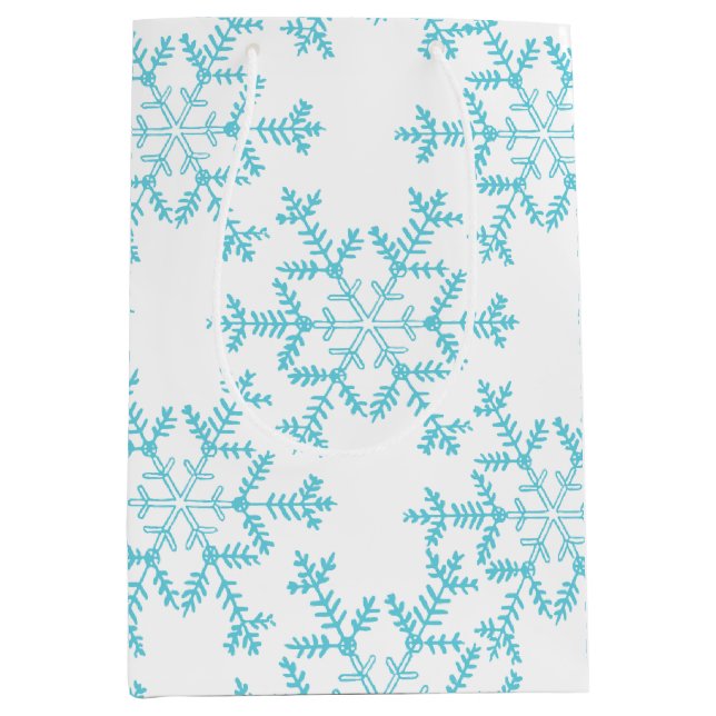 Sacola Para Presentes Média Boho Blue Snowflakes Gift Bag (Frente)
