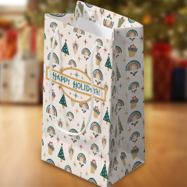 Sacola Para Presentes Média Boho Christmas Rainbow Gift Bag