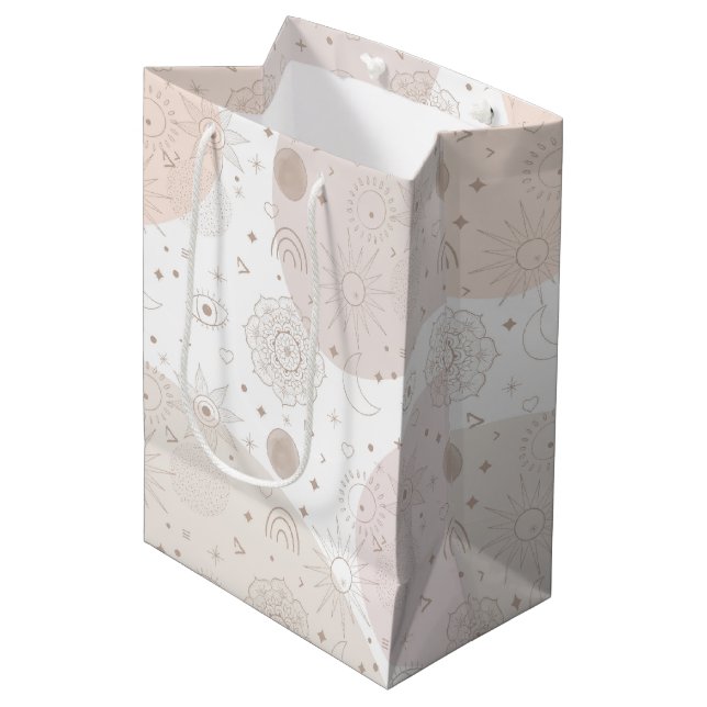 Sacola Para Presentes Média Boho Doodles Espaciais Neutrais Design (Frente inclinada)