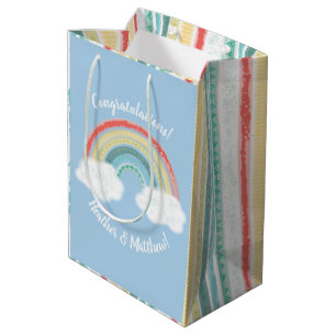Sacola Para Presentes Média Boho Rainbow Chá de fraldas Blue Boy