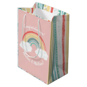 Sacola Para Presentes Média Boho Rainbow Chá de fraldas Rosa