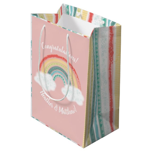 Sacola Para Presentes Média Boho Rainbow Chá de fraldas Rosa (Verso inclinado)