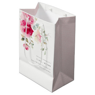 Sacola Para Presentes Média Boho Red Pink Rose Flowers Watercolor Casamento