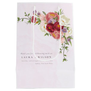 Sacola Para Presentes Média Boho Red Pink White Rose Flowers Meio De Casamento