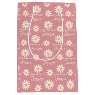 Sacola Para Presentes Média Boho retro desert daisy personalized birthday 