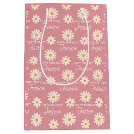 Sacola Para Presentes Média Boho retro desert daisy personalizou aniversário