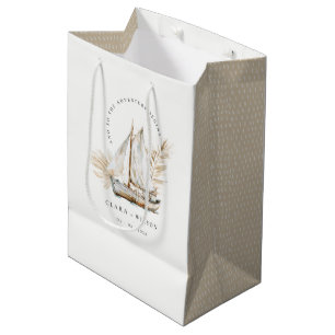 Sacola Para Presentes Média Boho Watercolor Palm Sailboat Seascape Casamento