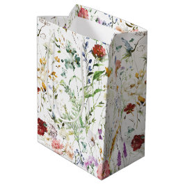 Sacola Para Presentes Média Boho Wildflower Aquarela Primavera Flor