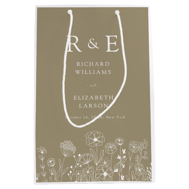 Sacola Para Presentes Média Boho Wildflower Modern Watercolor Casamento (Frente)