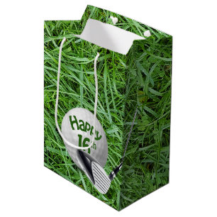 Sacola Para Presentes Média Bola de Golfe na Grama 16.º Aniversário Saco Mé
