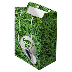 Sacola Para Presentes Média Bola de Golfe na Grama 50.º Aniversário Saco Mé