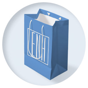 Sacola Para Presentes Média Bold Modern 3 Iniciais Monograma   Azul macio