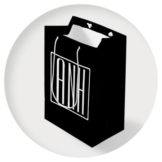 Sacola Para Presentes Média Bold Modern 3 Iniciais Monograma | Branco A Preto (Criador carregado)