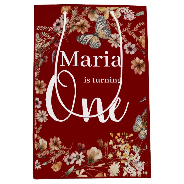 Sacola Para Presentes Média Bold Rustic Floral Baby Birday (Frente)