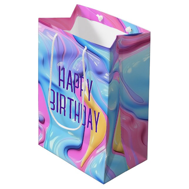 Sacola Para Presentes Média Bolha Abstrata de Plástico Brilhante de Aniversári (Frente inclinada)